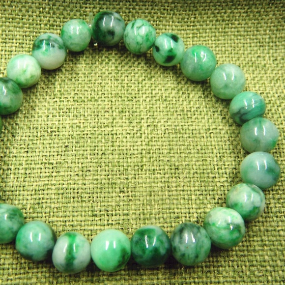 Certified Green Grade A Jade Jadeite 8mm Beads Bangle Stretchy Bracelet - Picture 2 of 4